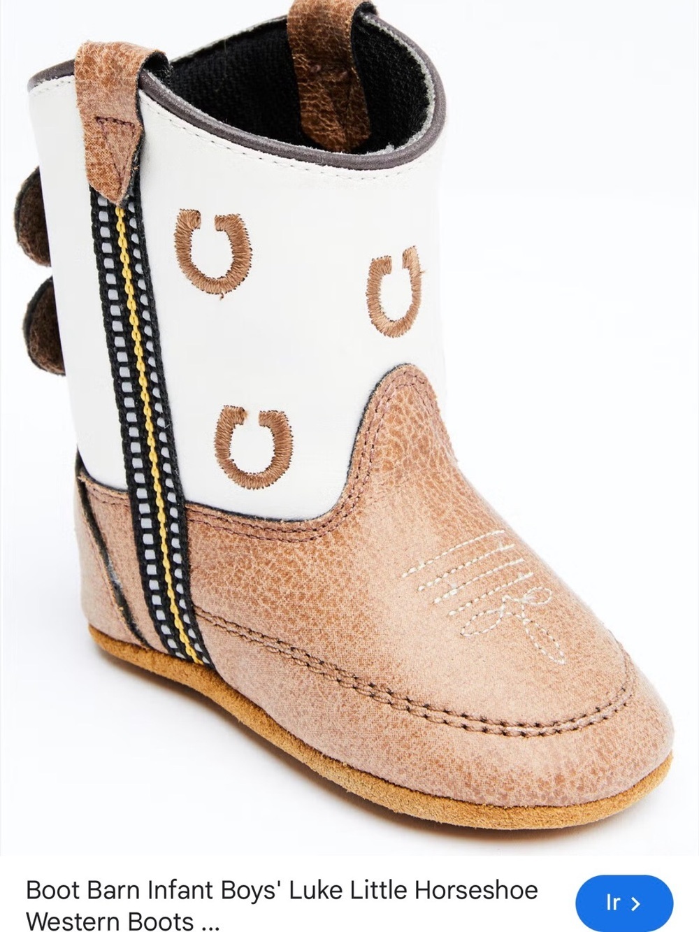 Boot Barn Infant Boys' Luke Little Horseshoe Western Boots - White & Tan
